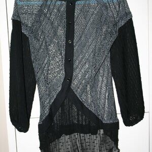 WOMENS' TUNIC SHEER SIZE M UNIQUE BLACK + GREY STUNNING